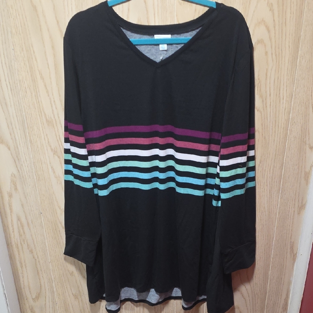LuLaRoe Black Long Sleeve Top with Colorful Stripes